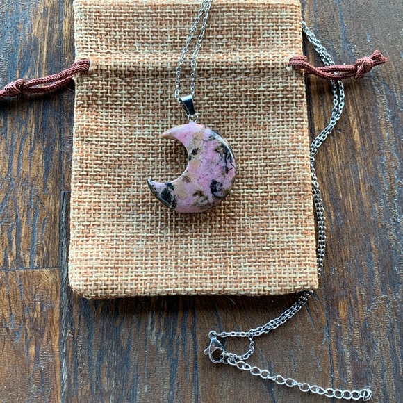 Jewelry - Brand New Rhodonite Moon Necklace Rhodonite Necklace Crystal Moon Necklace